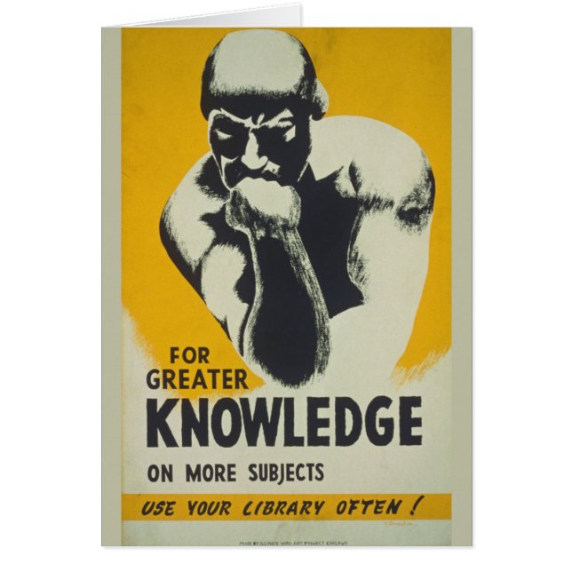 Vintage Library Poster Thinker Statue Librarians (Front)