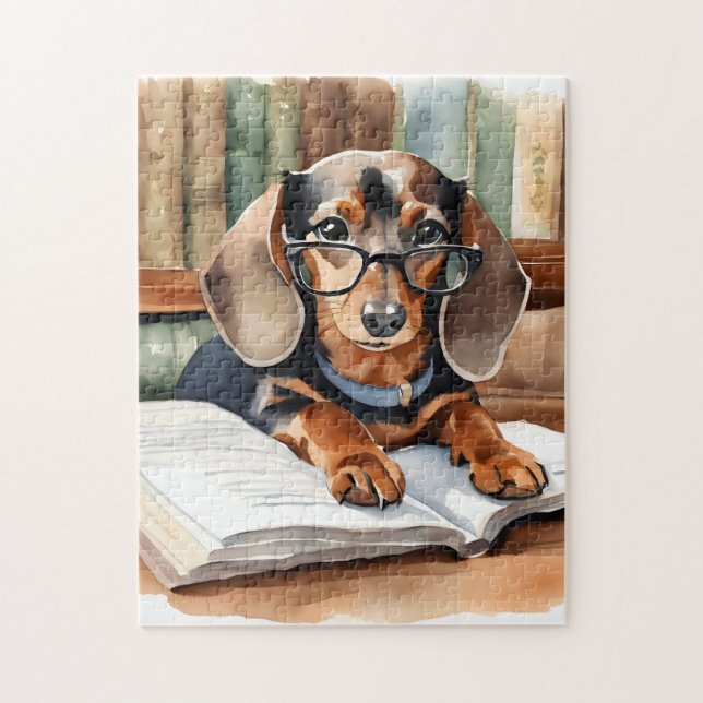 Vintage Library Watercolor Dachshund Jigsaw Puzzle (Vertical)