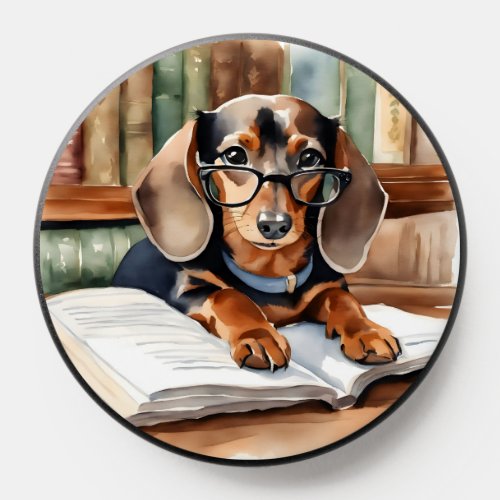 Vintage Library Watercolor Dachshund PopSocket