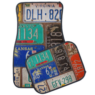 Vintage License Plate Collection Car Floor Mat