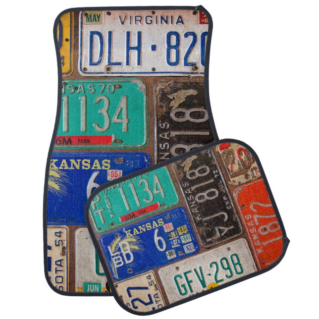 Vintage License Plate Collection Car Floor Mat (Set)