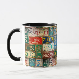 vintage license plate collection mug