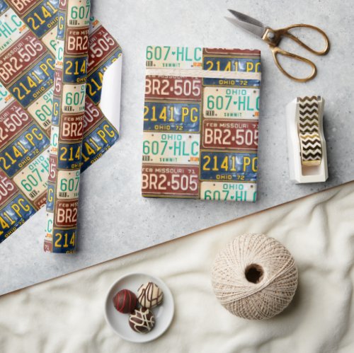 Vintage License Plate Collection Wrapping Paper