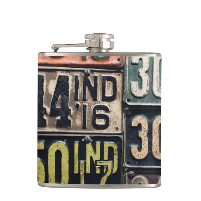 Vintage License Plates Flask (Front)