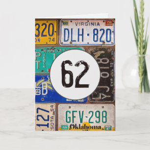 Vintage License Plates for 62nd Birthday   Card