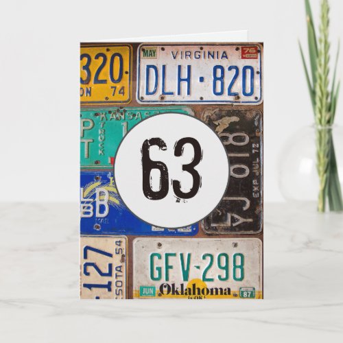 Vintage License Plates for 63rd Birthday  Card