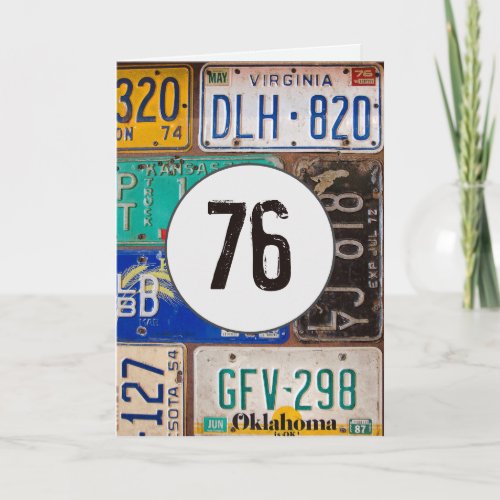 Vintage License Plates for 76th Birthday   Card