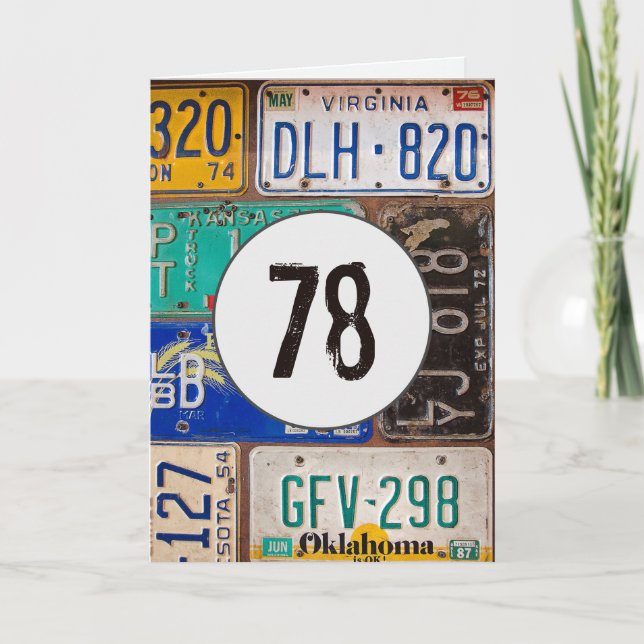 Vintage License Plates for 78th Birthday Card (Front)