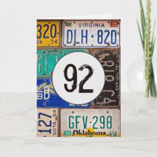 Vintage License Plates for 92nd Birthday  Card