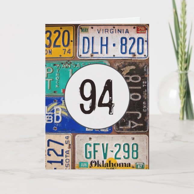 Vintage License Plates for 94th Birthday  Card (Front)