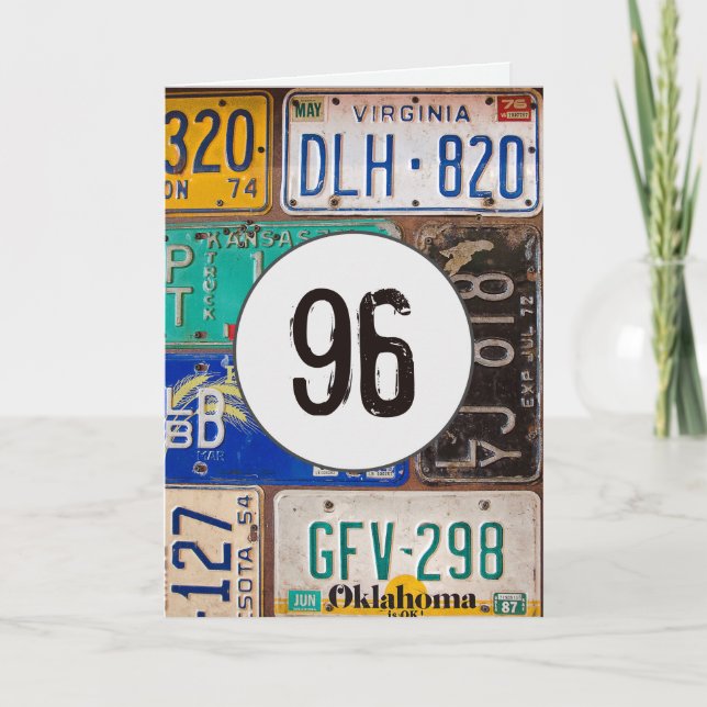 Vintage License Plates for 96th Birthday  Card (Front)