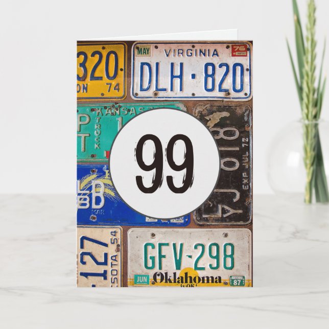 Vintage License Plates for 99th Birthday Card (Front)