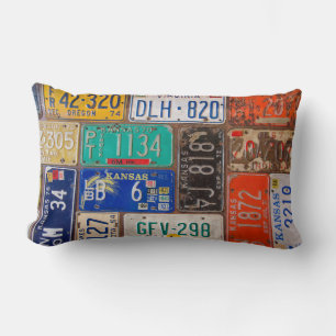 Vintage License Plates Lumbar Pillow