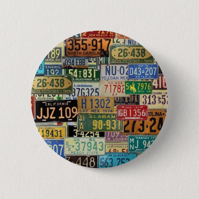 Vintage License Plates Pinback Button (Front)