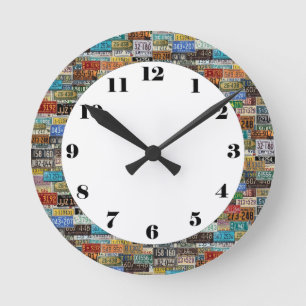 Vintage License Plates Round Clock
