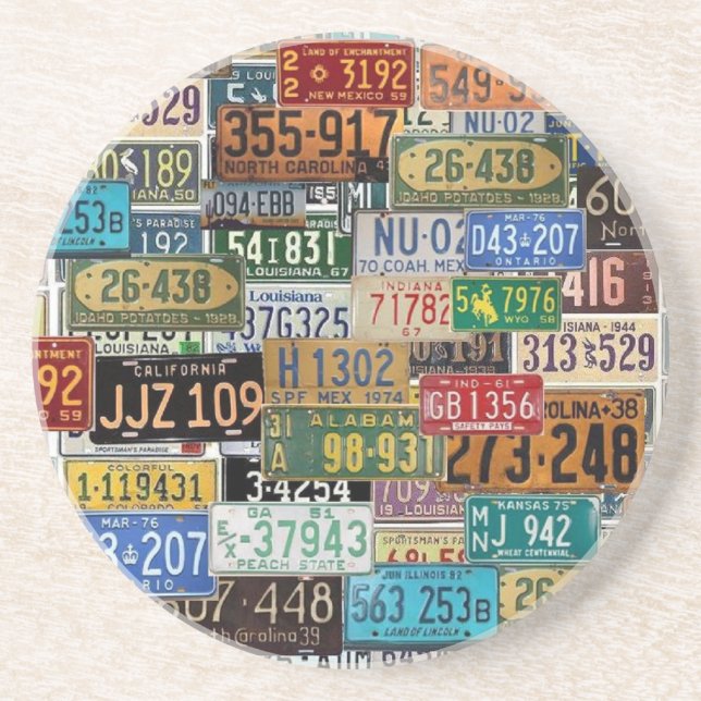 Vintage License Plates Sandstone Coaster (Front)