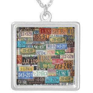 Vintage License Plates Silver Plated Necklace