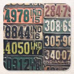 Vintage License Plates Square Paper Coaster