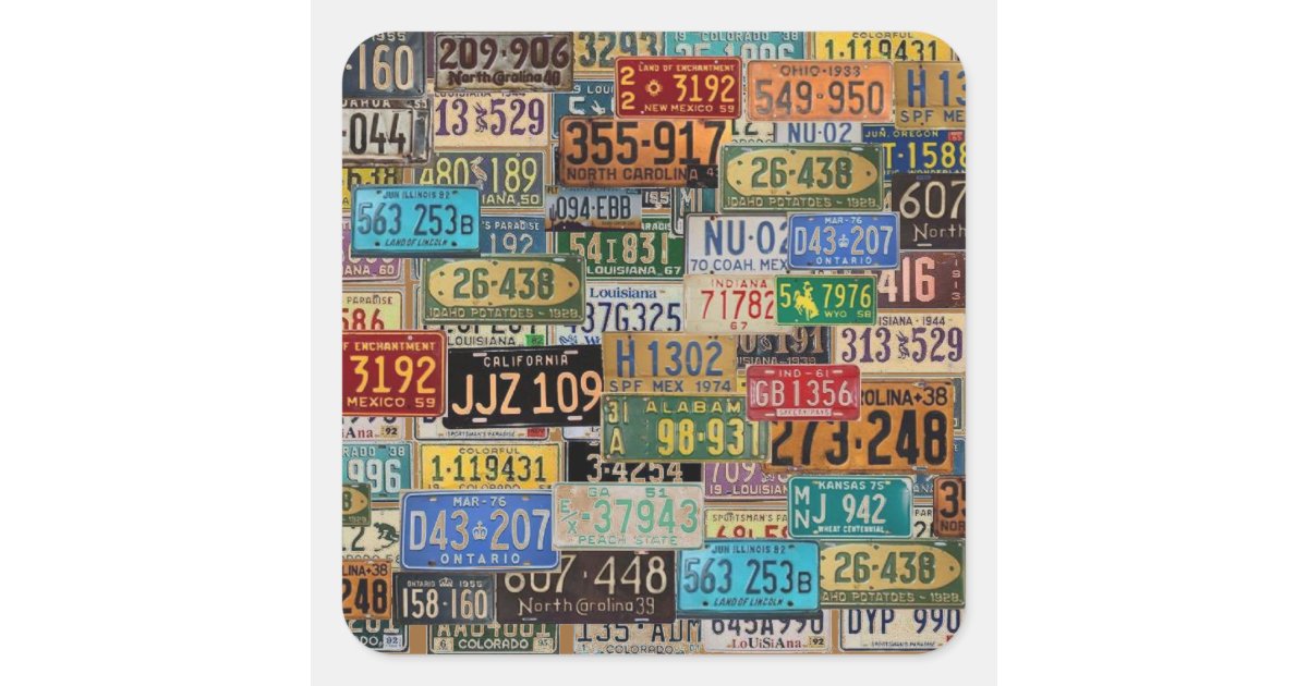 Vintage License Plates Square Sticker Zazzle