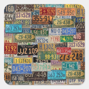 Vintage License Plates Square Sticker