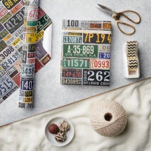Vintage License Plates Wrapping Paper