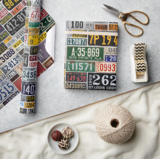 Vintage License Plates Wrapping Paper