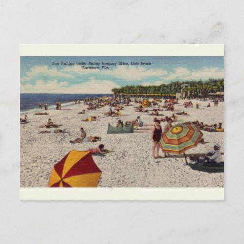 Vintage Lido Beach Sarasota Florida Postcard