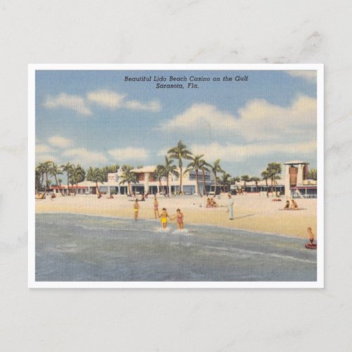 Vintage Lido Beach Sarasota Florida with Casino Postcard