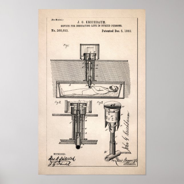 Vintage Life in Coffin Patent 1882 Poster (Front)