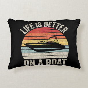 Vintage Life Is Better On A Boat Captain Boating P Accent Pillow