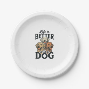 Vintage Life Is Better With a Dog Vector Design_1 Paper Plates