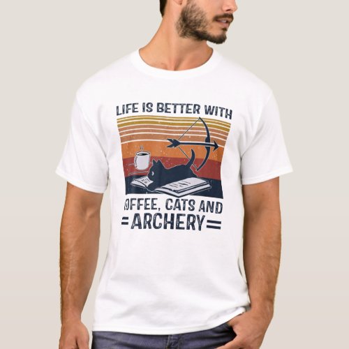Vintage Life is better with coffee cats and arche T_Shirt