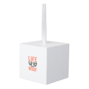 Vintage Life Love Woof Dog Graphic Design_1 Cube Ornament
