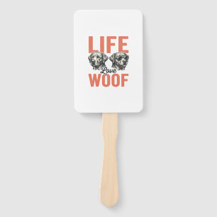 Vintage Life Love Woof Dog Graphic Design_1 Hand Fan