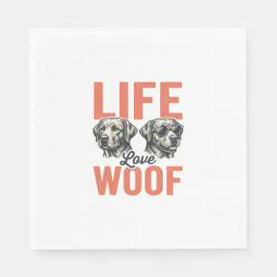 Vintage Life Love Woof Dog Graphic Design_1 Napkins