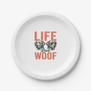 Vintage Life Love Woof Dog Graphic Design_1 Paper Plates
