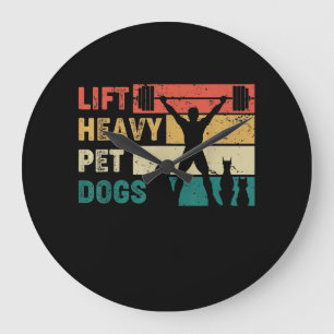 Vintage Lift Heavy Pet Dogs Funny Fitness Large Clock