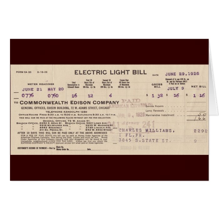 Vintage Light Bill & Toaster Ad Card