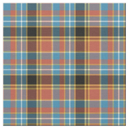 Vintage Light Blue Burnt Orange and Gold Plaid Fabric