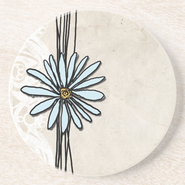 Vintage Light Blue Daisy Drink Coaster (Front)