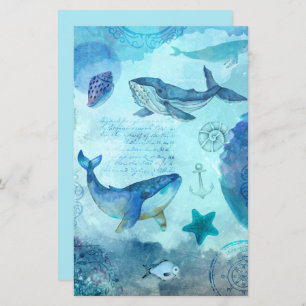 Vintage light blue ocean life decoupage scrapbook