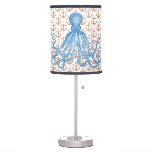 Vintage Light Blue Octopus with Orange Anchors V1 Table Lamp