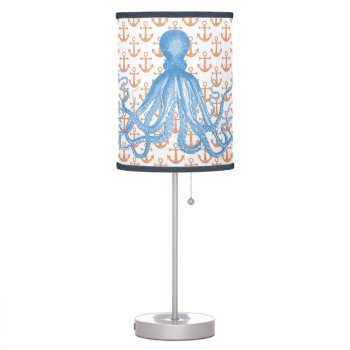 Vintage Light Blue Octopus With Orange Anchors V1 Table Lamp by FancyCelebration at Zazzle