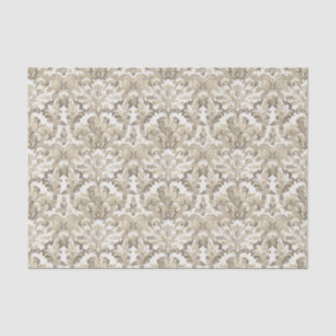 Vintage Light Brown Ornamental Damask Pattern Tissue Paper