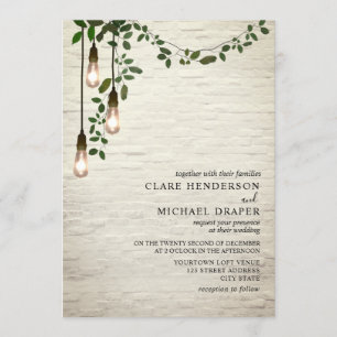 Vintage Light Bulb Botanical Garland Wedding Invitation