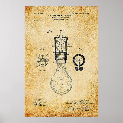 Vintage Light Bulb Patent Poster