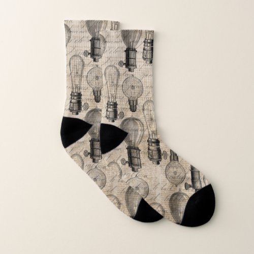 Vintage Light Bulbs Hand Written Retro Lovers Socks