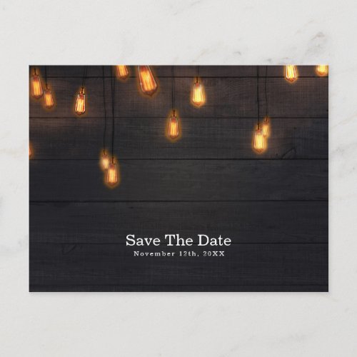 Vintage Light Bulbs Rustic Wood Save the Date Announcement Postcard