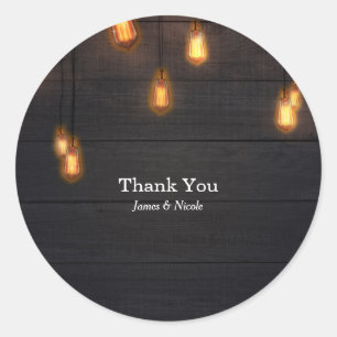 Vintage Light Bulbs Rustic Wood Wedding Favor Classic Round Sticker