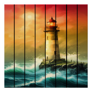 Vintage Light House Sea Shore Ocean Watch Poster